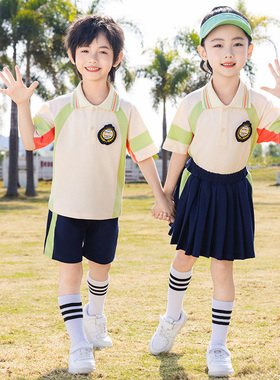 儿童英伦风短袖夏季套装男女童幼儿园园服小学生活动班服运动会服