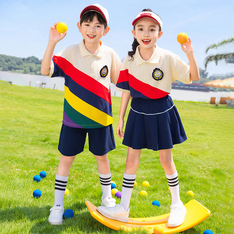 儿童糖果彩虹夏季短袖班服套装