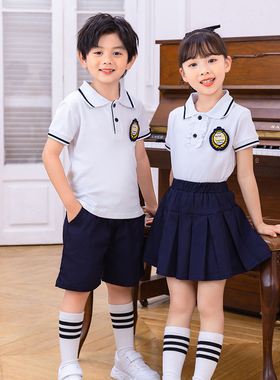 新款夏季儿童英伦学院风短袖套装幼儿园园服小学生班服校服合唱服