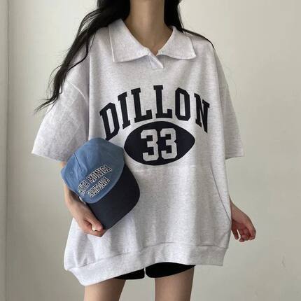 厂家韩版polo卫衣中长款T恤女夏季潮牌上衣ins中长款棉母口袋网红