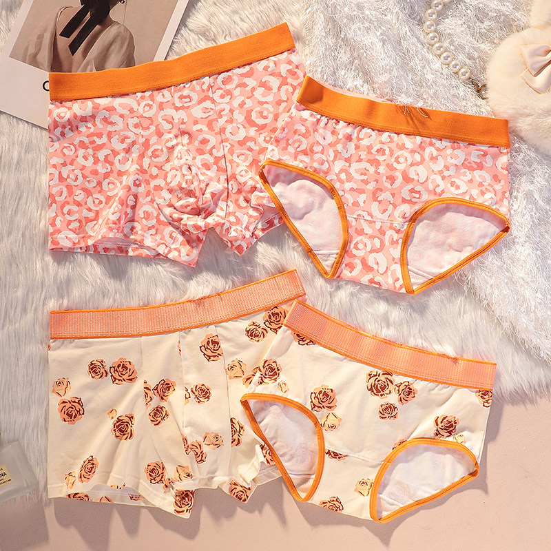 2条装情侣内裤纯棉一男一女性感纯欲风同款可爱卡通趣味内衣套装