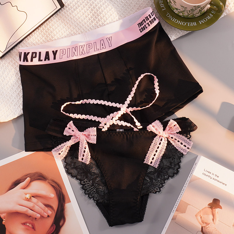 甜米家的情侣内裤纯棉一男一女性感纯欲可爱夫妻蕾丝内衣系带套装,女士内衣/男士内衣/家居服,女三角裤,淘宝优惠券,粉丝福利购,淘宝优惠卷