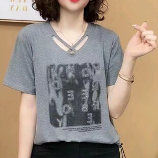 百搭显瘦气质短袖 夏季 潮流洋气小衫 t恤女士新款 体恤减龄上衣 时尚