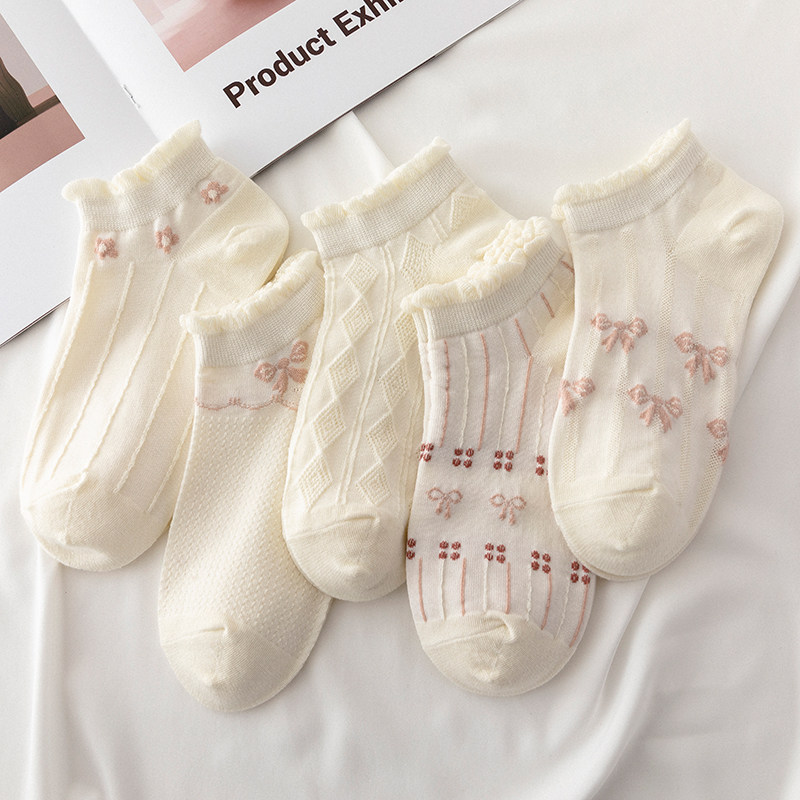 白色花边袜子女短袜春夏季薄款ins百搭可爱日系透气镂空防臭船袜