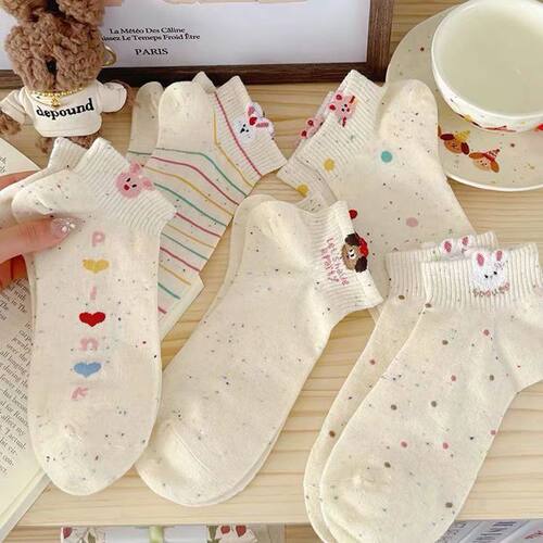 卡通袜子女短袜春夏季ins潮百搭可爱点子纱小兔短筒低帮浅口船袜