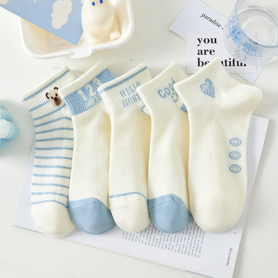 春夏袜子女薄款ins日系百搭小清新蓝色小熊低帮浅口学院风短筒袜