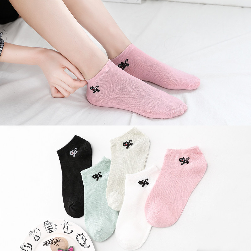 袜子女夏季薄款可爱小猫学生船袜简约透气隐形短袜女款潮流低帮袜