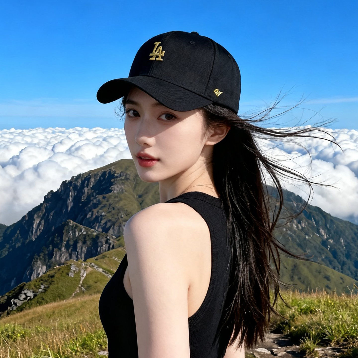 正品黑金LA小标硬顶棒球帽子男女