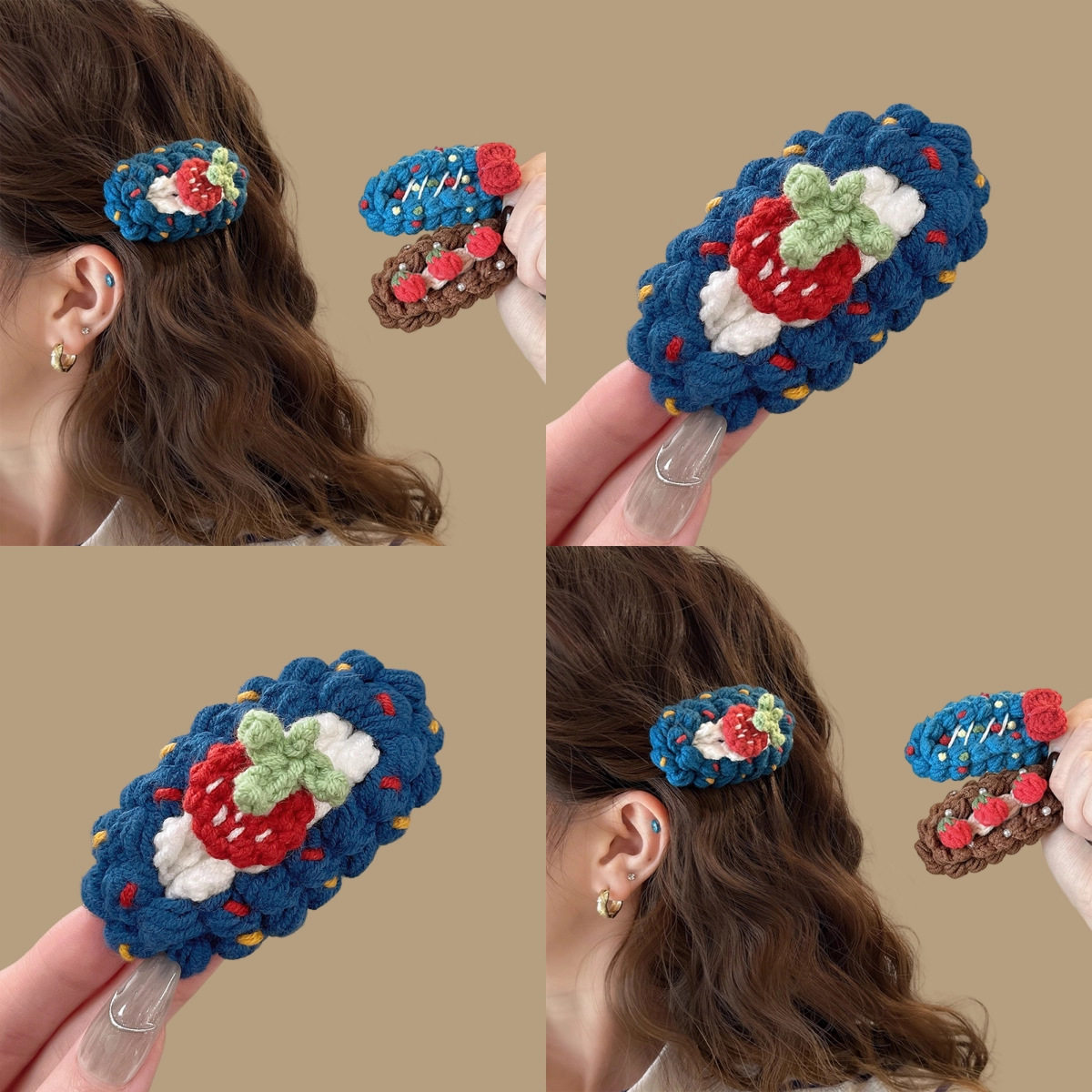 成品手工针织发夹女草莓边夹新年高颜值头饰儿童可爱毛线diy发饰,服饰配件/皮带/帽子/围巾,DIY编织材料包,淘宝优惠券,粉丝福利购,淘宝优惠卷