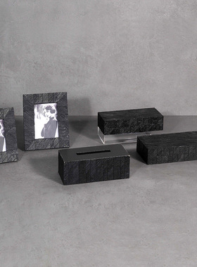 现代简约金属皮革6寸7寸相框纸巾盒首饰盒创意摆件桌面装饰样板间