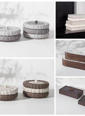 现代简约样板间摆件衣帽间书房电视柜马毛皮质装饰盒首饰盒子桌面