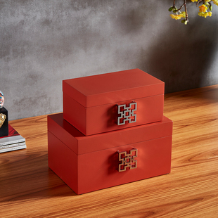 白 橙色木质烤漆软装 黄 现代简约新中式 板房摆设家用大容量收纳盒