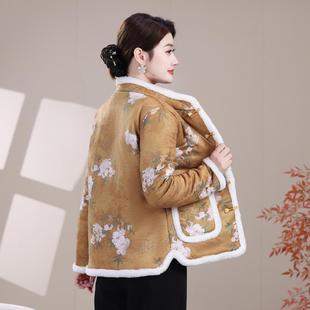 中式花棉袄民族风喜庆加绒棉衣2025新款中年妈妈冬装国风棉服外套