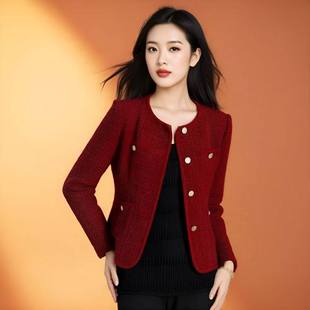 小香风红色西服外套2026春季新款喜妈妈高端大气上档次洋气短上衣