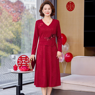 高贵喜婆婆婚宴礼服2026新款结婚裙子新中式妈妈春秋装时尚连衣裙