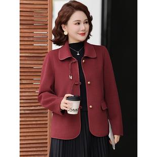 妈妈秋装外套中老年女士春秋季夹克喜婆婆婚宴装双面呢子大衣短款