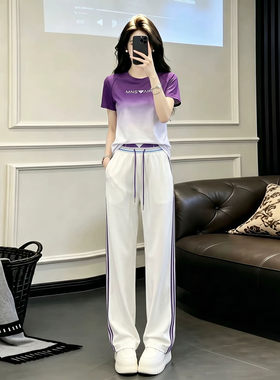 巨好看的运动套装女2026新款夏季时尚洋气设计感渐变短袖两件套潮