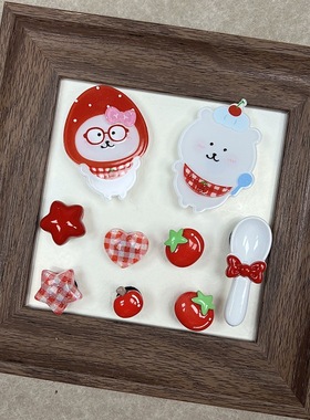 夏季新款树脂可爱小熊鞋扣日系甜美红色系洞洞鞋配饰甜美小熊鞋花