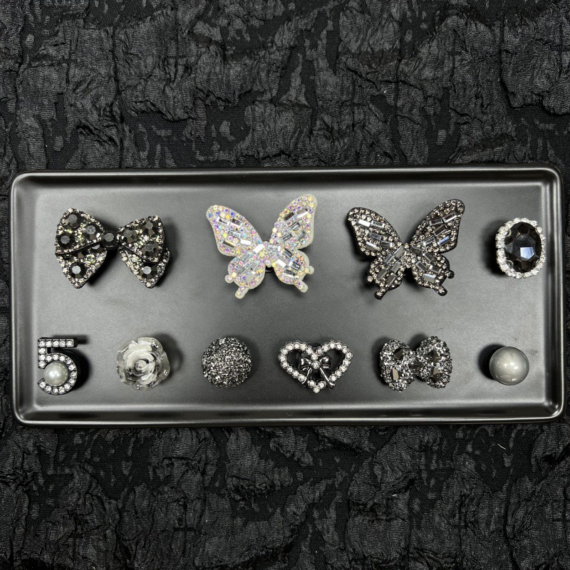 洞洞鞋配饰黑色系蝴蝶鞋花配件