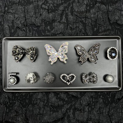 洞洞鞋配饰黑色系蝴蝶鞋花配件