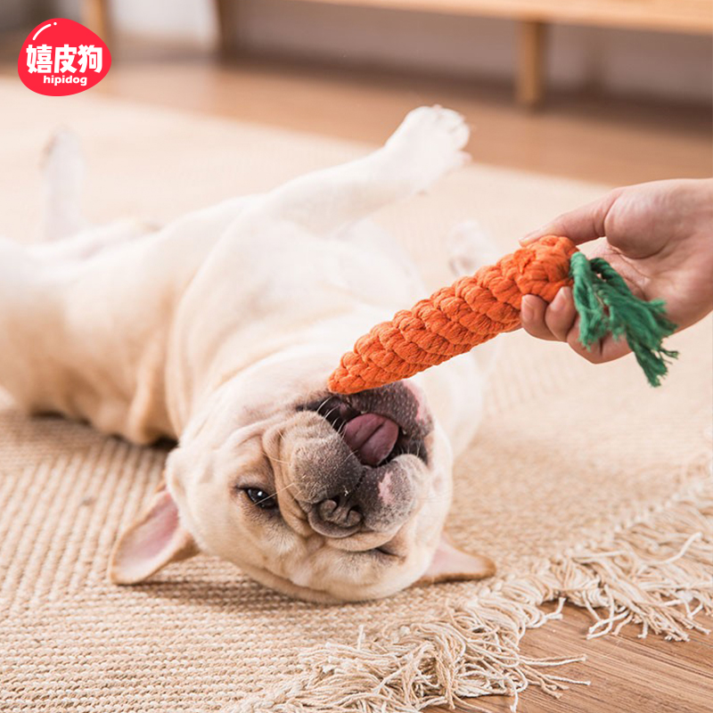 嬉皮狗胡萝卜棉绳咬绳玩具
