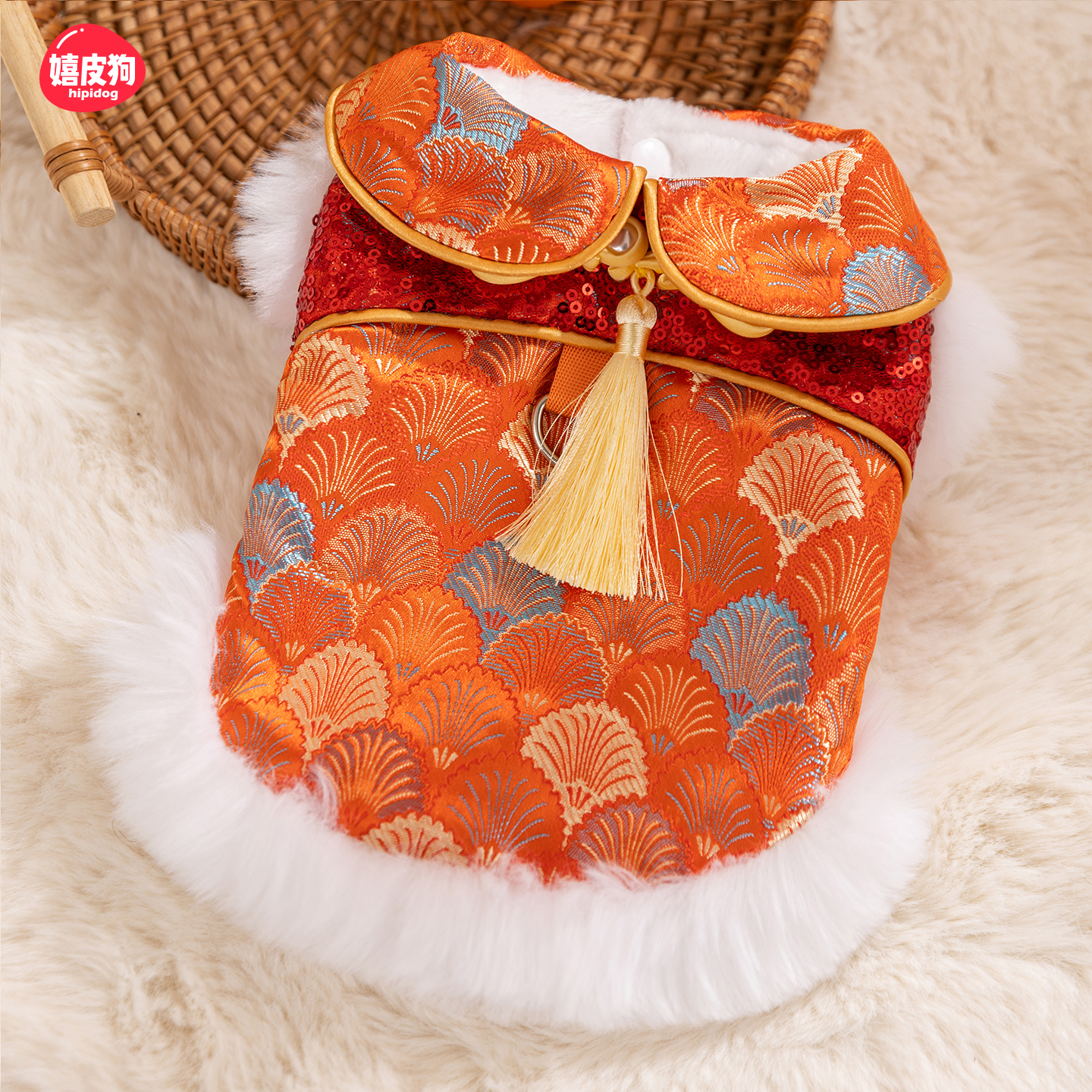 狗狗衣服2025新款冬装比熊泰迪唐装新年小型犬宠物小狗衣服银杏叶