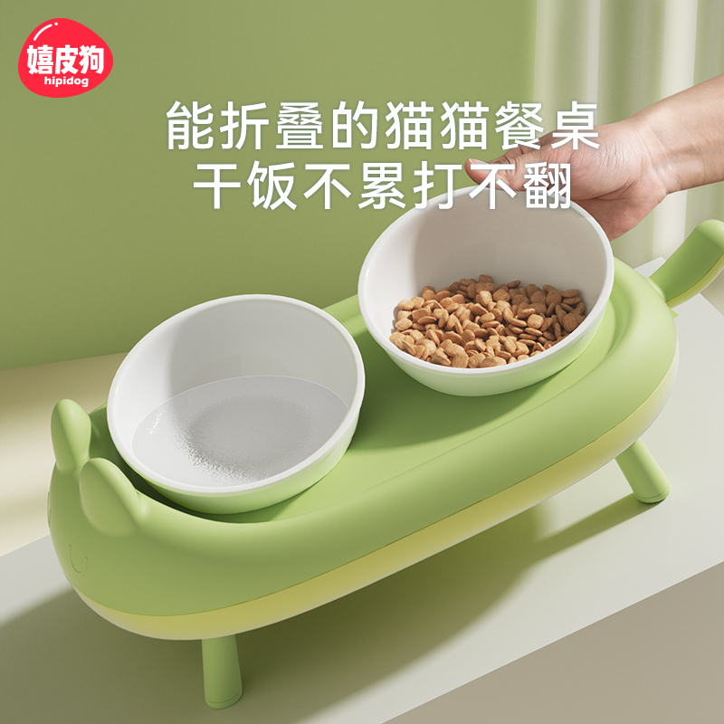 猫碗陶瓷猫食盆猫咪饭碗高脚碗斜口保护颈椎防打翻双碗狗碗狗食盆