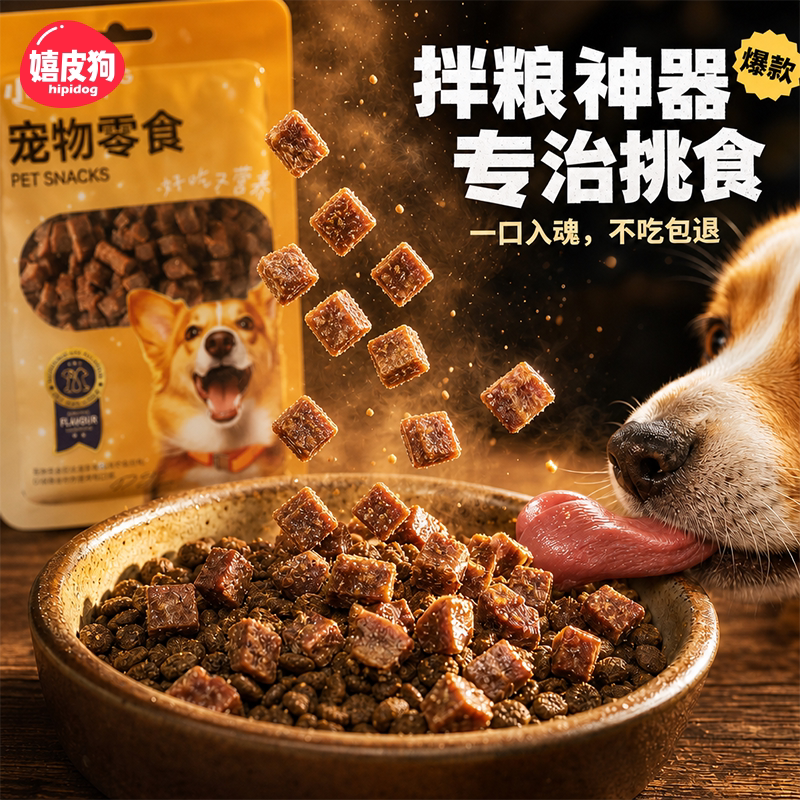 嬉皮狗牛肉粒狗零食拌粮解决挑食训练奖励肉干宠物磨牙牛肉干零食