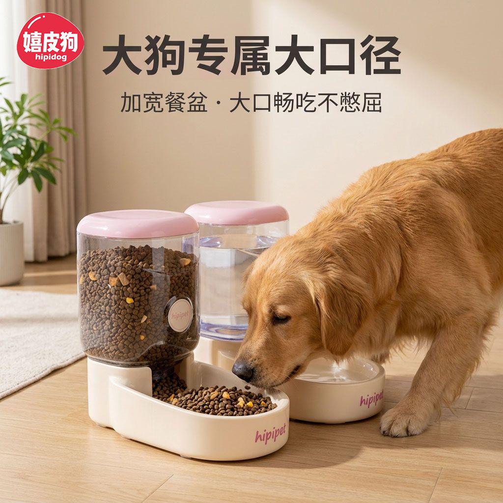 嬉皮狗软糖色系重力大狗大口径自动喂食饮水器套装猫狗通用不插电