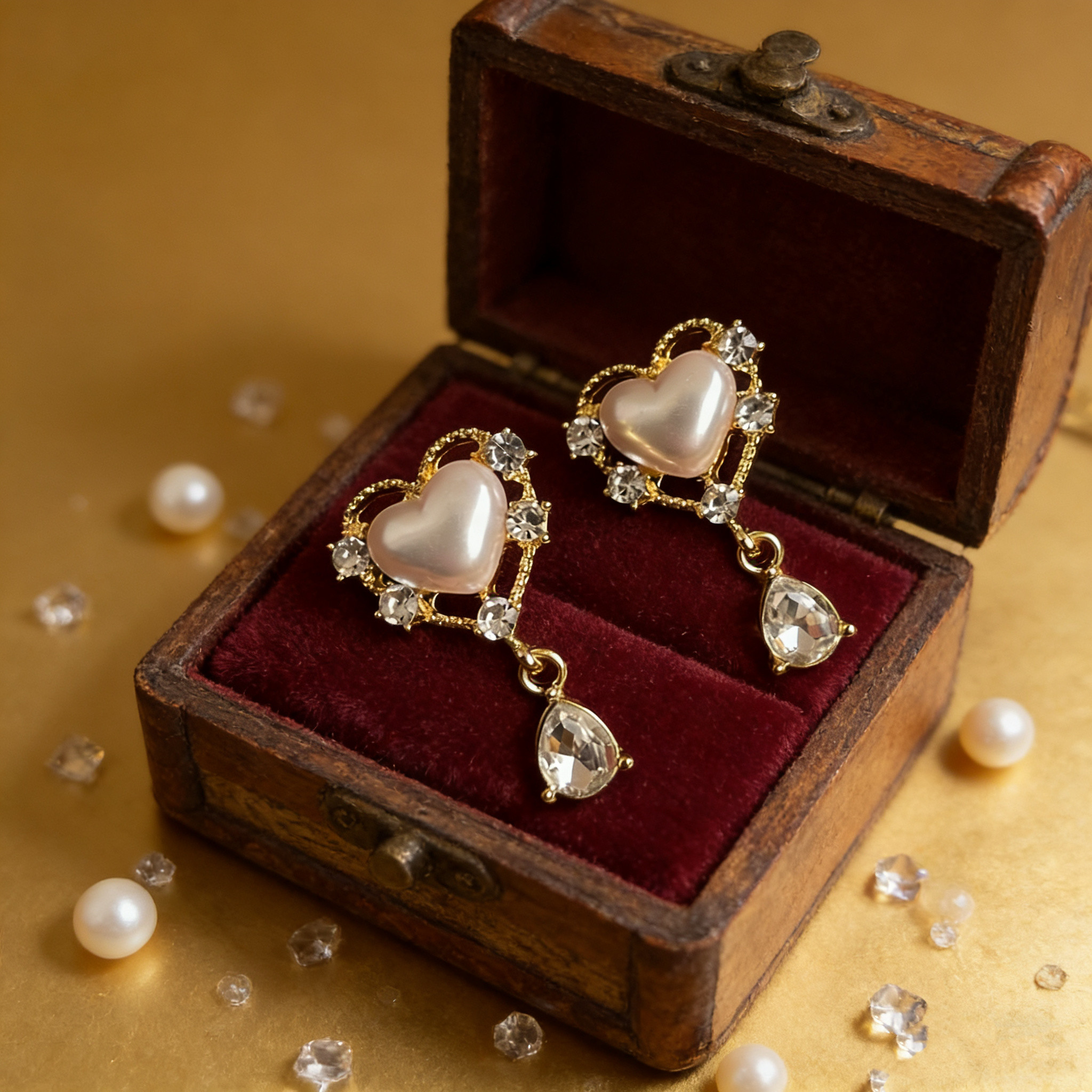 爱心仿珍珠钻耳环925银针耳饰中古风法式重工轻奢优雅气质复古,饰品/流行首饰/时尚饰品新,耳环,淘宝优惠券,粉丝福利购,淘宝优惠卷