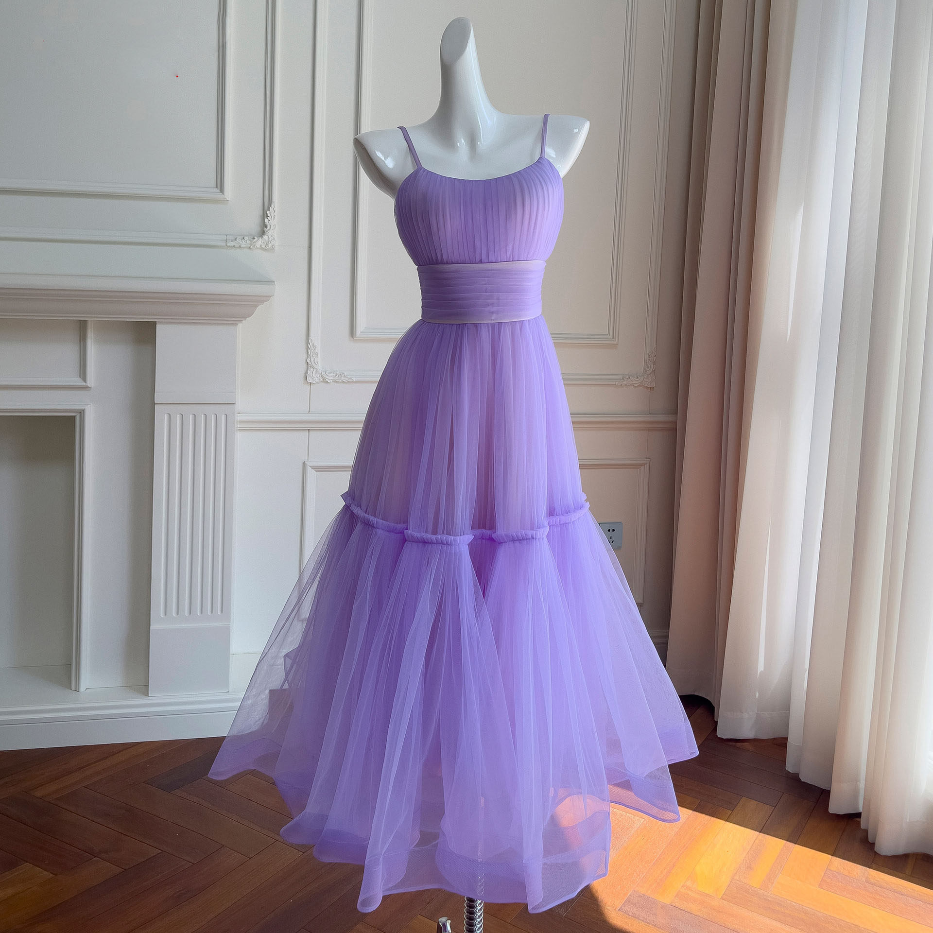 法式仙女气质网纱连衣裙时尚优雅吊带小礼服度假风内搭长裙修身夏