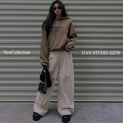 加绒卫衣女装2024秋冬季新款宽松套头上衣刺绣字母短款连帽外套潮