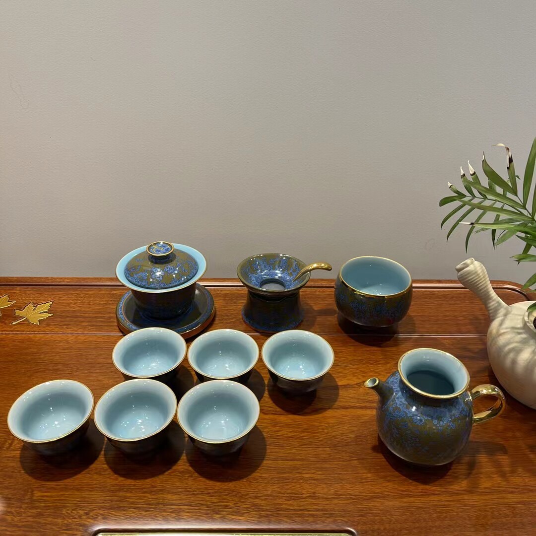 钧御官窑功夫茶具套装盖碗泡茶壶公道杯茶过滤器茶壶茶杯中式盖子