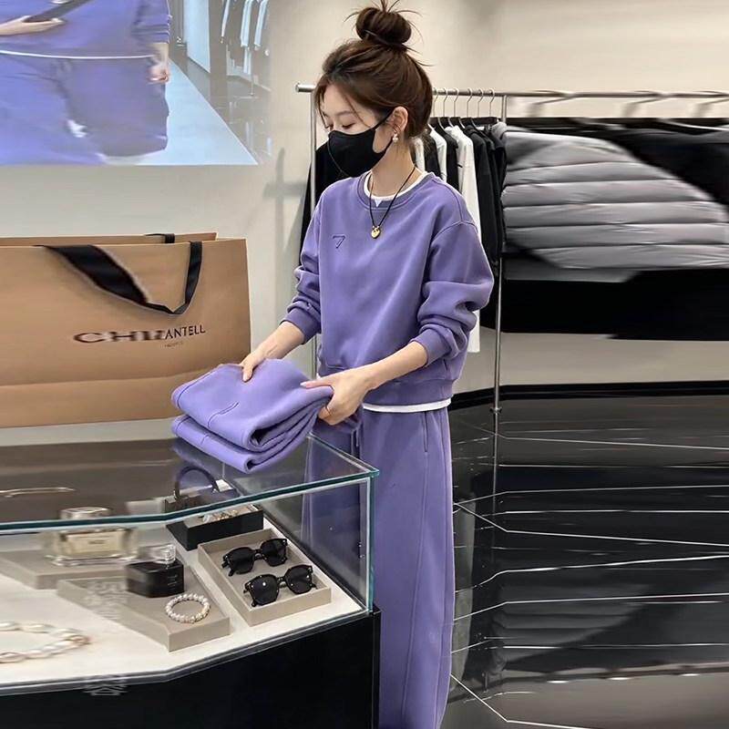爆款女装慵懒风休闲套装2026春季圆领卫衣阔腿裤显瘦运动两件套装