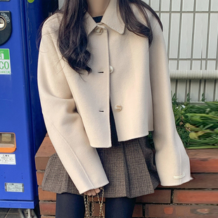 韩系东大门高端双面羊绒大衣女短款羊毛呢外套2025年韩版秋冬新款