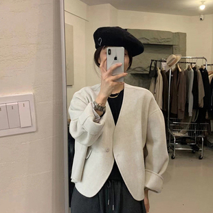 韩系东大门高端双面羊绒大衣女短款羊毛呢外套2025秋冬小个子可穿