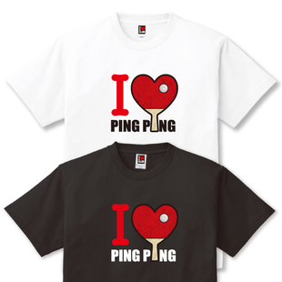 23新款日本代购I LOVE PING PONG我爱乒乓情侣休闲纯棉运动短袖