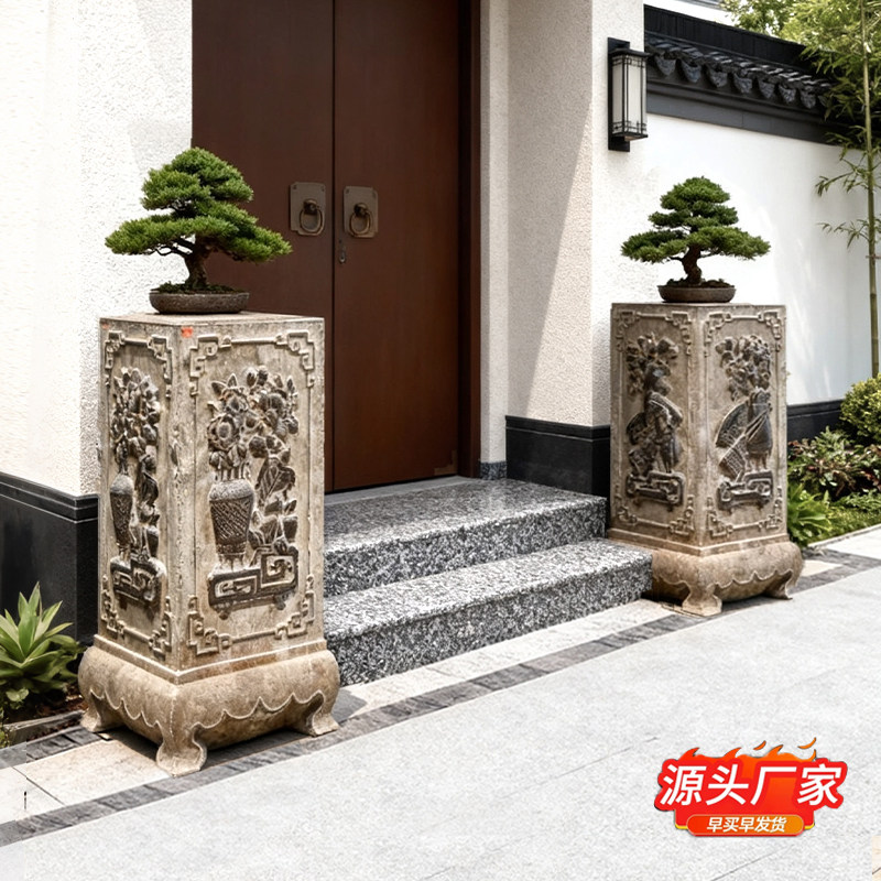 新中式青石庭院石雕花架图片