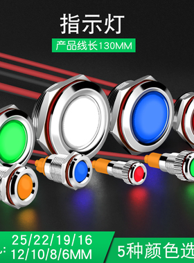 681012 16 19 22 25mm金属指示灯信号灯红绿蓝黄白色5v12V24V220v