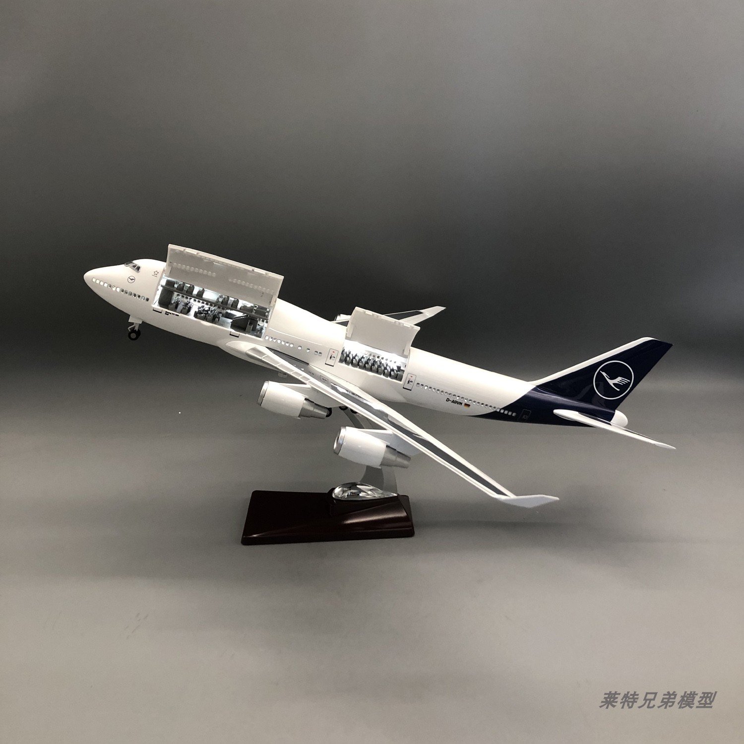 带灯可开舱盖汉莎航空747仿真飞机模型航模摆件收藏礼物Lufthansa