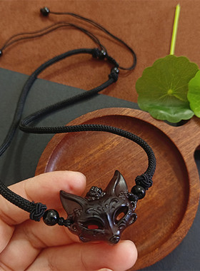 国风狐狸面具吊坠冰曜石古风耳饰手链发簪材料配件汉服流苏滴流