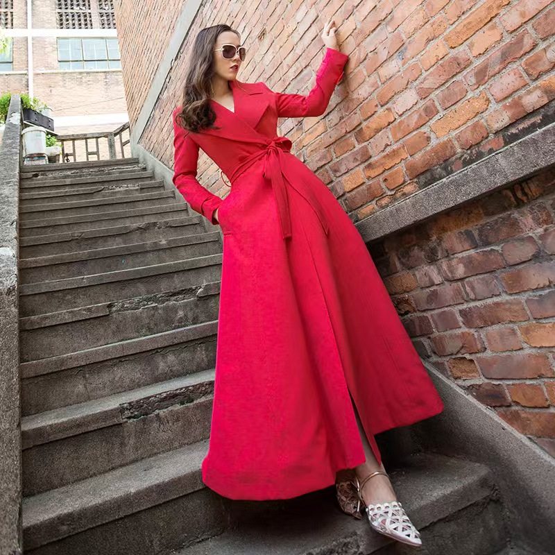 超长款过膝风衣女2026新款气质修身显瘦系带经典红色春秋外套大码,女装/女士精品,风衣,淘宝优惠券,粉丝福利购,淘宝优惠卷