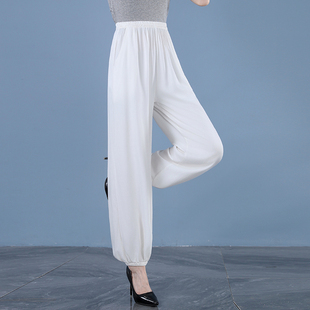 女斜纹加厚高腰阔腿裤 休闲太极裤 夏季 妈妈裤 宽松薄款 重磅棉绸长裤