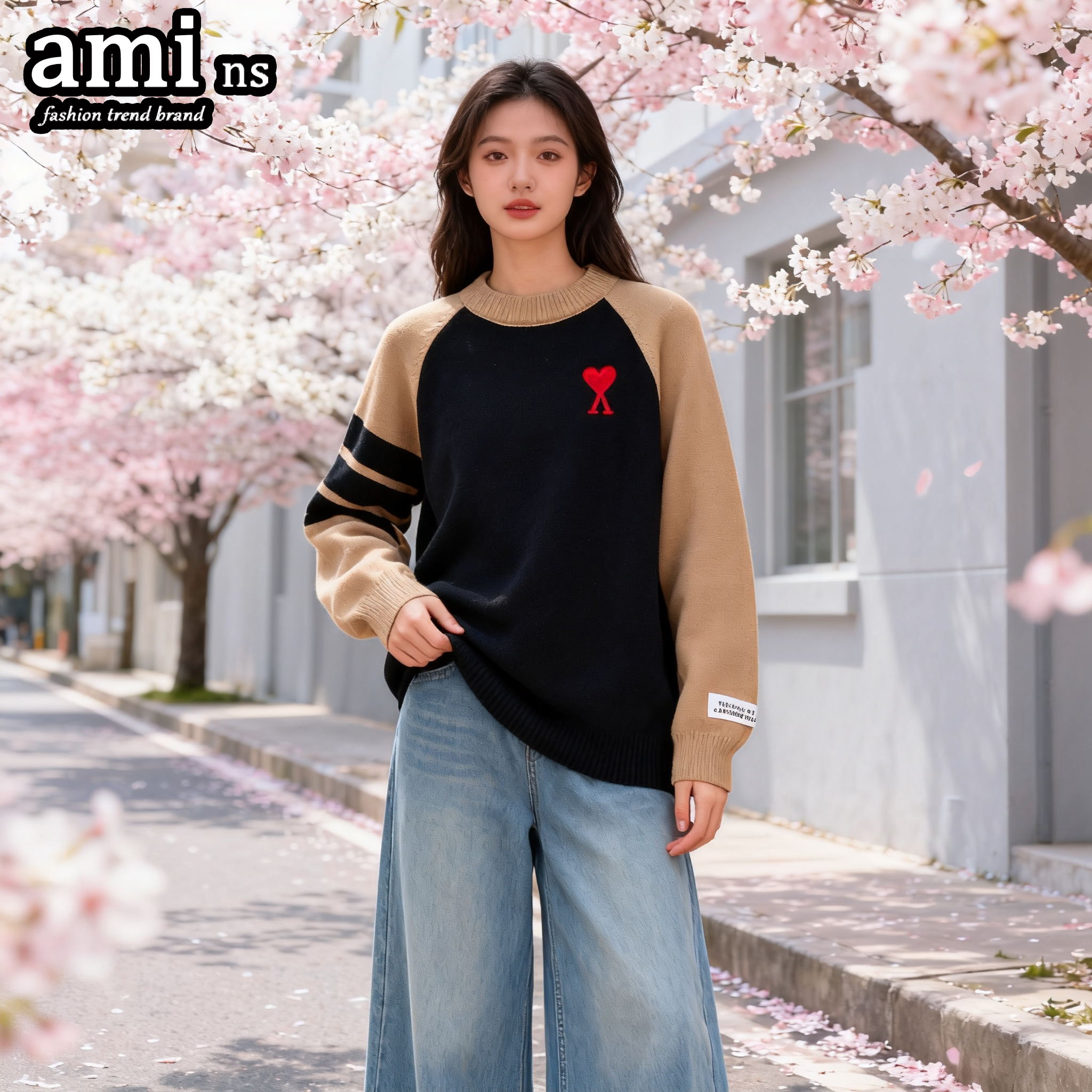 AMI秋冬款情侣毛衫针织圆领毛衣