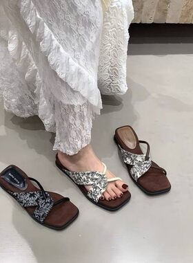 韩系2025年仙女拖鞋女夏外穿新款法式小凉拖晚晚度假厚底坡跟凉鞋
