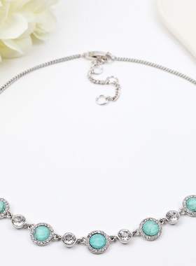 复古民族风绿松石镶嵌银色腰炼女百搭配洋装子2025新款金属项链