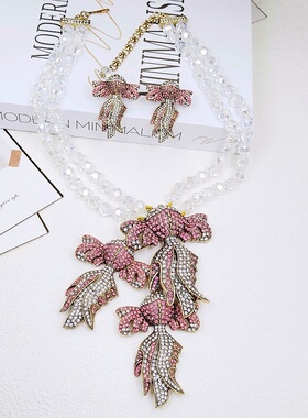 粉色小鱼凤尾鱼项链耳钉立体重工