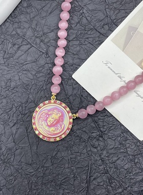 中古饰品vintage高品质重工镀真金KF打标爆款猫眼石睡美人项链