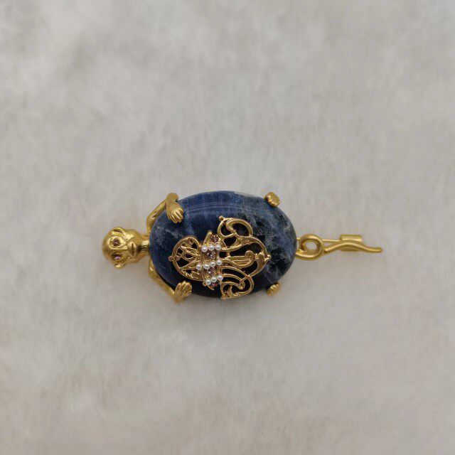 镀真金胸针女打标欧美品牌网红潮流立体青金石猴子胸针