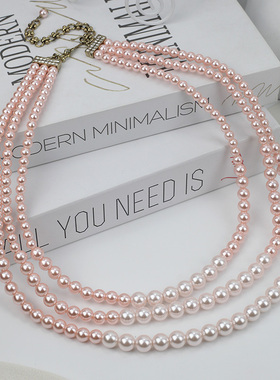 中故饰品新款仿珍珠设计多层高雅小众轻奢百搭精致时尚项链